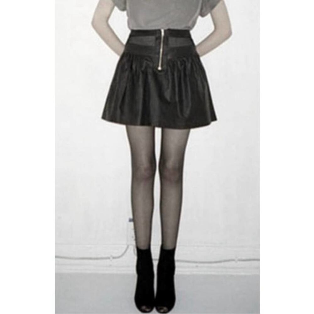 Nomia Linen Blend Front Zip Chambray Flare Skirt Size 2 Gray Black